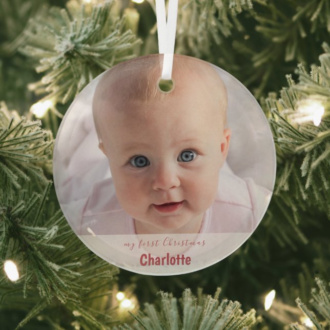 My First Christmas Simple Baby Photo Handwriting   Glass Tree Decoration (Insitu)