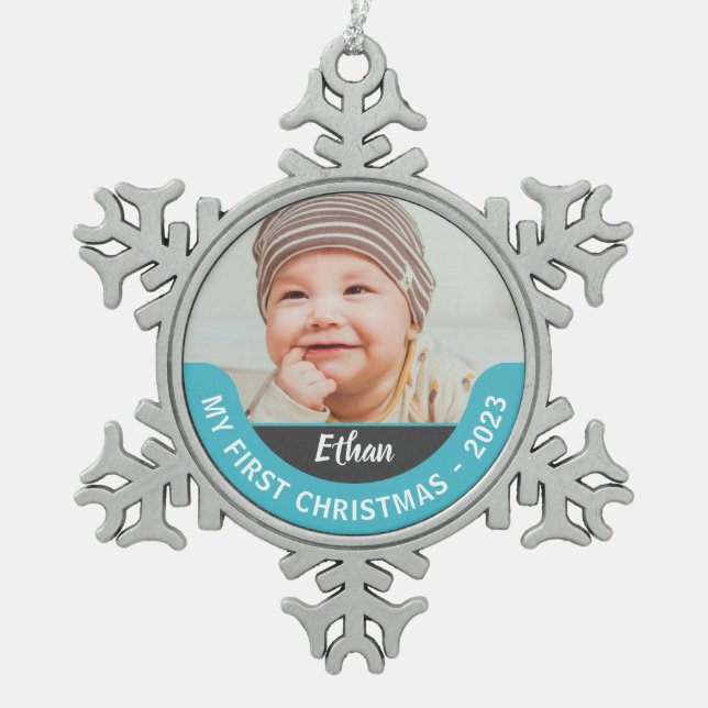 My First Christmas Snowflake Framed Ornament - Boy (Front)