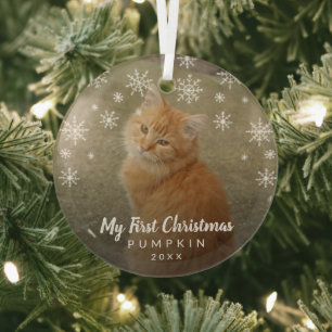 My First Christmas Snowflakes Cat Photo Glass Tree Decoration
