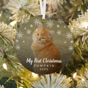 My First Christmas Snowflakes Cat Photo Metal Tree Decoration