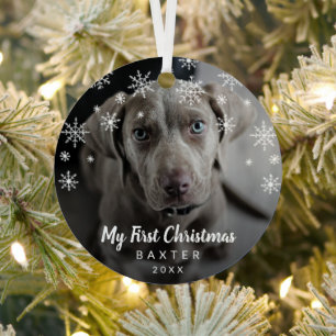 My First Christmas Snowflakes Dog Photo Metal Tree Decoration