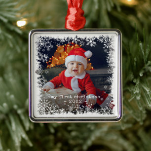 My First Christmas Snowflakes Photo Ceramic Orname Metal Ornament
