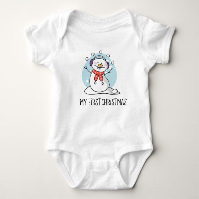 My First Christmas Snowman Baby Bodysuit (Front)