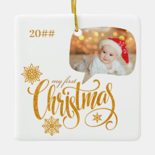 My First Christmas Speech Bubble Baby Photo Ceramic Ornament