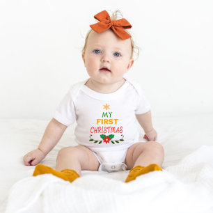 My First Christmas Star and Garland White Baby Bodysuit