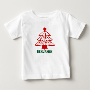 My First Christmas Tree Custom Name Holiday Baby T-Shirt