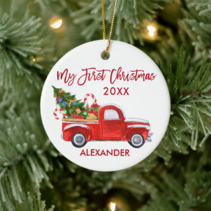 My First Christmas Truck Candy Canes Baby Red Ceramic Ornament