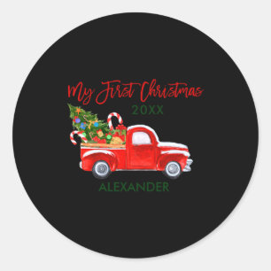 My First Christmas Truck Candy Canes Green Red Bab Classic Round Sticker