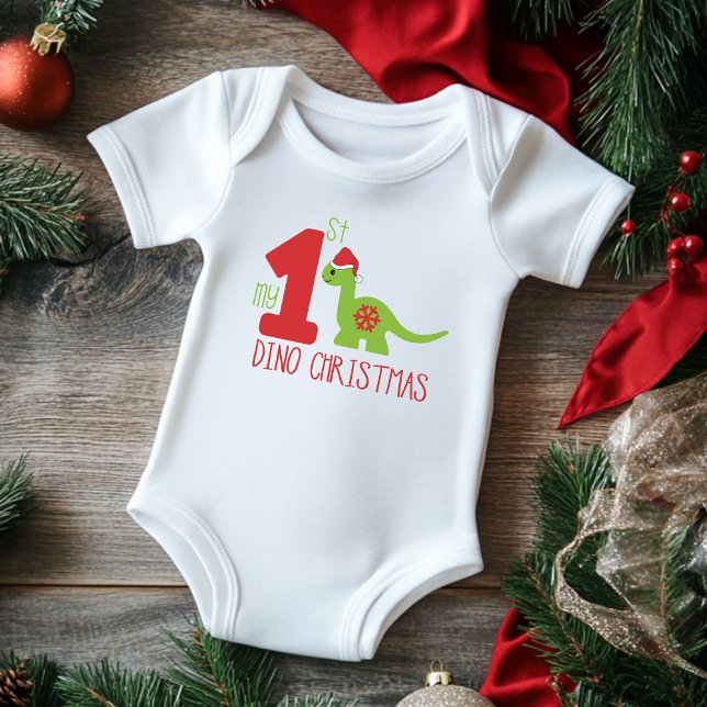 My First Christmas Typography Cute Dinosaur Dino Baby Bodysuit (Creator Uploaded)