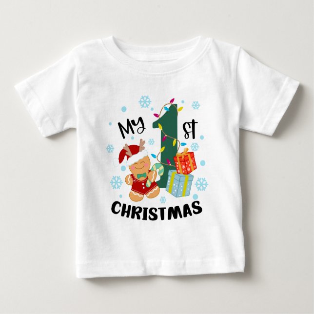 My First Christmas Typography Cute Gingerbread Baby T-Shirt (Front)