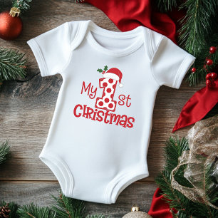 My First Christmas Typography Cute Red Polka Dot Baby Bodysuit