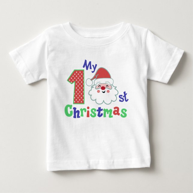 My First Christmas Typography Cute Santa Baby T-Shirt (Front)
