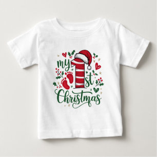 My First Christmas Typography Cute Santa Hat Baby T-Shirt