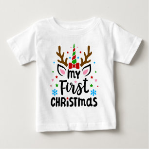My First Christmas Typography Cute Unicorn Baby T-Shirt