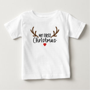 My First Christmas Typography Simple Deer Antlers Baby T-Shirt