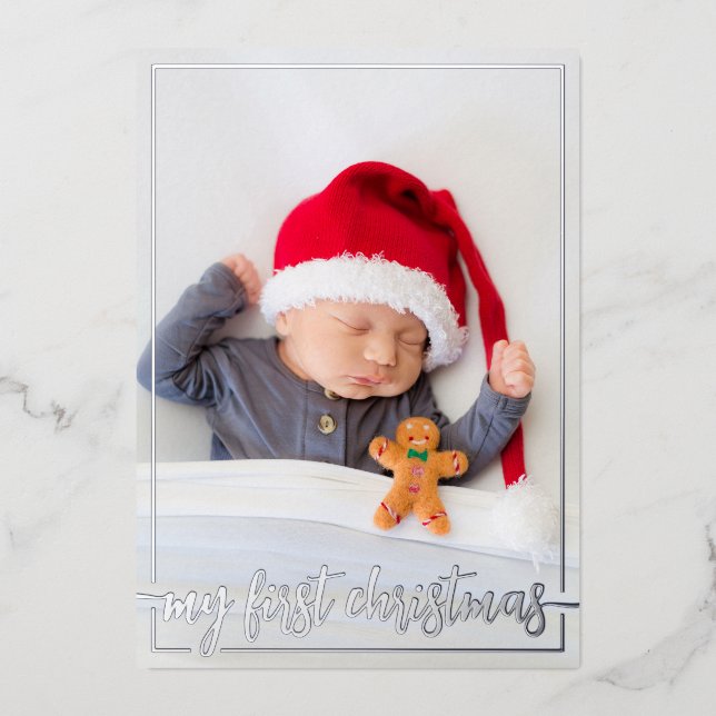 My first Christmas vertical photo Foil Holiday Card (Front)