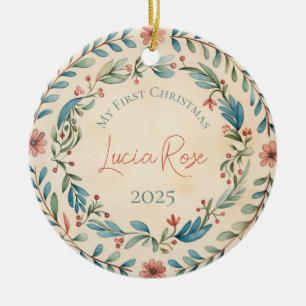 My First Christmas Vintage Painted Watercolor #10 Ceramic Ornament