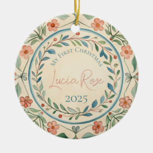 My First Christmas Vintage Painted Watercolor #3 Ceramic Ornament