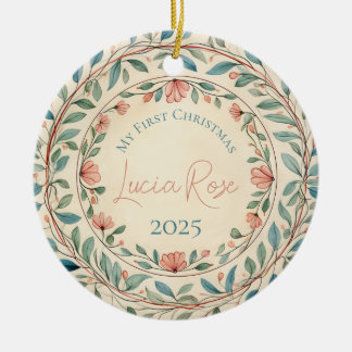 My First Christmas Vintage Painted Watercolor #4 Ceramic Ornament