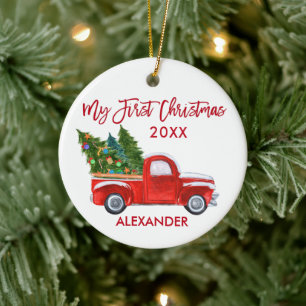 My First Christmas Vintage Red Truck Baby Ceramic Ornament