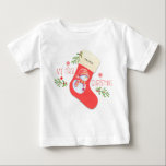 My First Christmas Vintage Stocking with Snowman Baby T-Shirt<br><div class="desc">Personalised My First Christmas t-shirt for baby boy or girl. The design features a vintage christmas stocking with a cute winter snowman in warm hat and scarf. The template is set up ready for you to add baby's name to the top of the stocking. The festive typography reads "My First...</div>