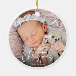 My First Christmas White Personalized Baby Photo Ceramic Ornament