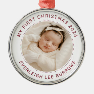 My First Christmas White Personalized Baby Photo Metal Ornament