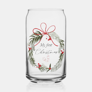 My First Christmas with Christmas Wreath Can Glass