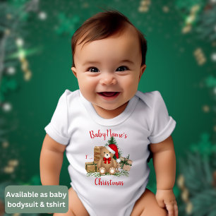 My First Christmas with name cute bear presents Baby Bodysuit