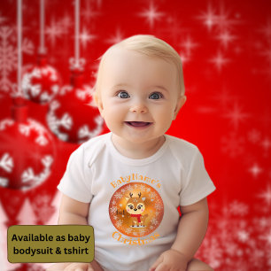 My First Christmas with name cute reindeer gold Baby Bodysuit