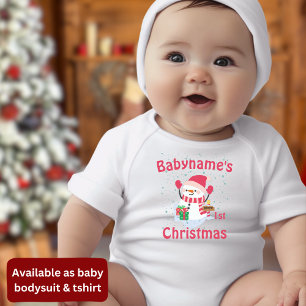 My First Christmas with name cute snowmen Baby Bodysuit