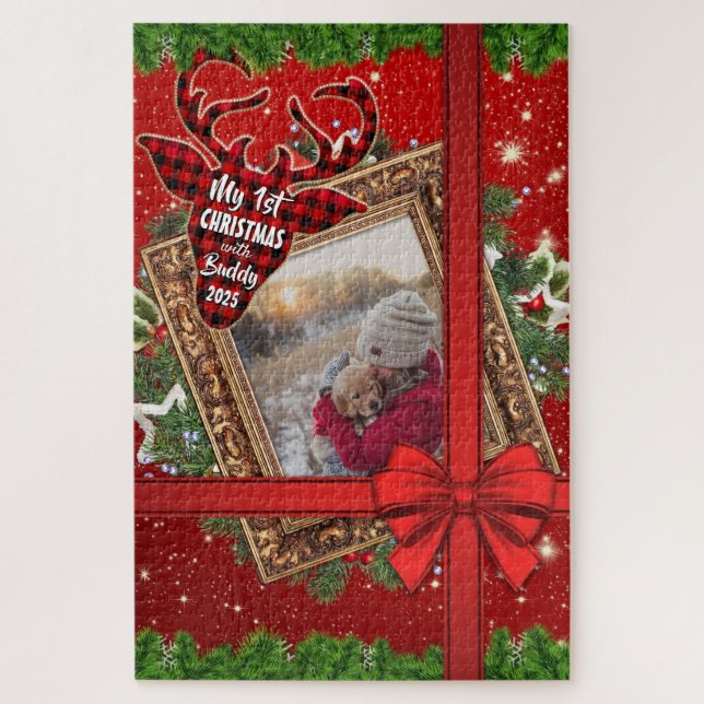 My First Christmas With Red Bow Gold Photo Frame Jigsaw Puzzle (Vertical)