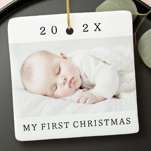 My first Christmas year modern photo white Ceramic Ornament
