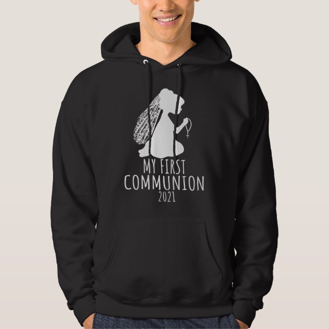 My First Communion 2021  Kids Girl Cross  Catholic Hoodie (Front)