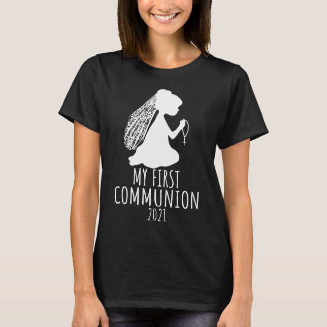 My First Communion 2021  Kids Girl Cross  Catholic T-Shirt (Front)