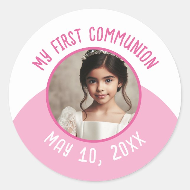 My First Communion Custom Photo and Date Classic Round Sticker (Front)