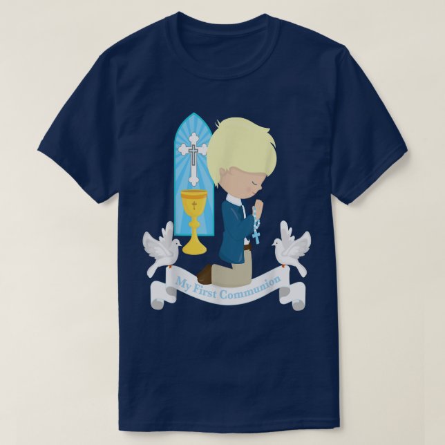 My First Communion Gift Kids Son Boy Blonde Hair G T-Shirt (Design Front)