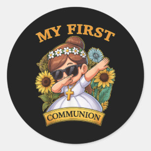 My First Communion Girls Dabbing 1st Religious Sac Classic Round Sticker