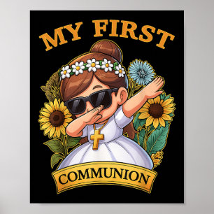 My First Communion Girls Dabbing 1st Religious Sac Poster