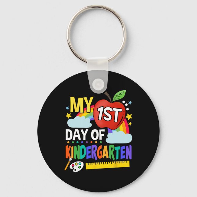 My First Day Of Kindergarten Fun Colourful Rainbow Key Ring (Front)