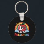 My First Day Of Preschool Rainbow Apple Back To Sc Key Ring<br><div class="desc">My First Day Of Preschool Rainbow Apple Back To School Kids</div>