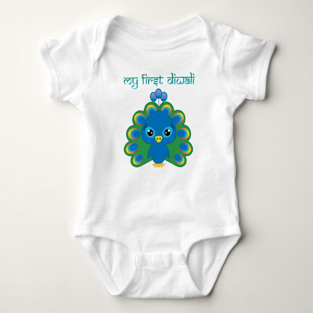 My first Diwali with cute peacock Baby Bodysuit (Front)