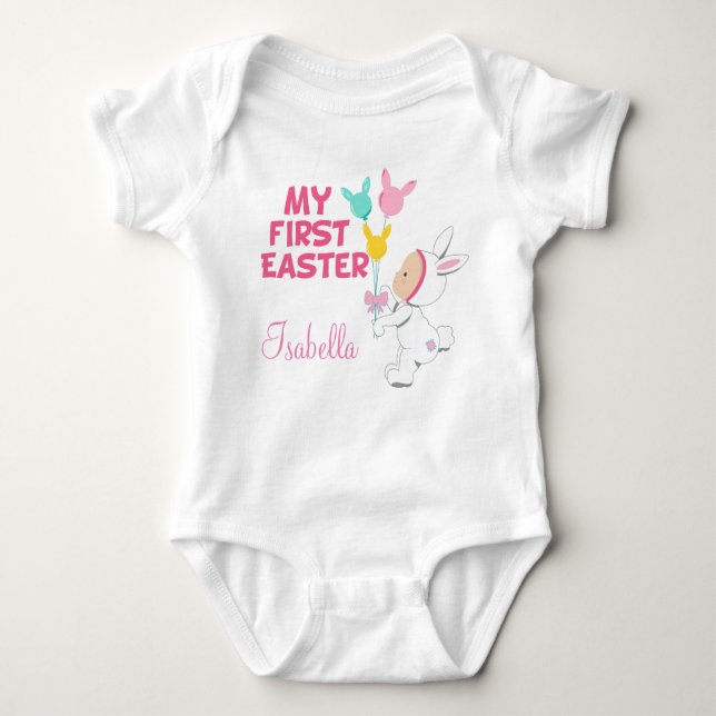 My First Easter Baby Girl Pink Custom Bodysuit (Front)