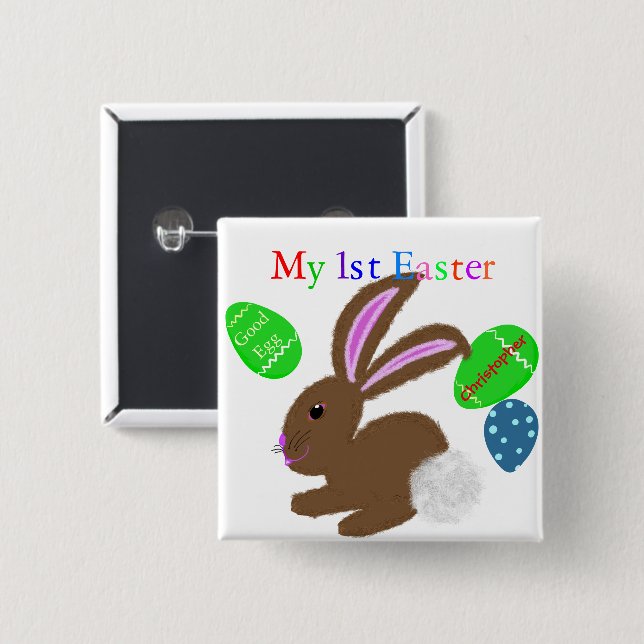 My First Easter Bunny Rabbit Baby NAME 15 Cm Square Badge (Front & Back)