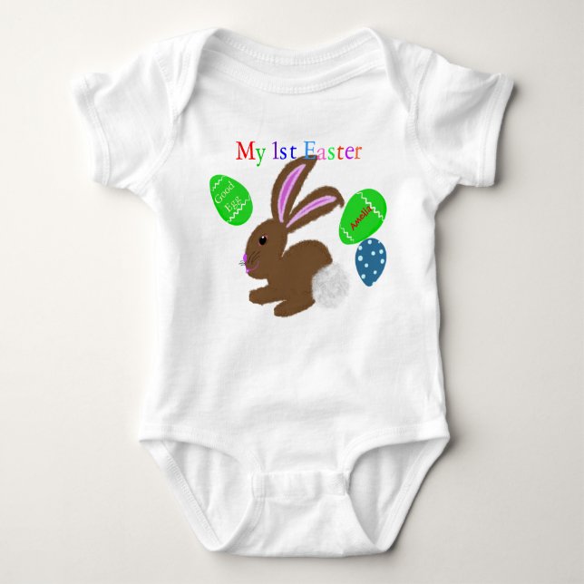 My First Easter Bunny Rabbit NAME Baby Bodysuit (Front)