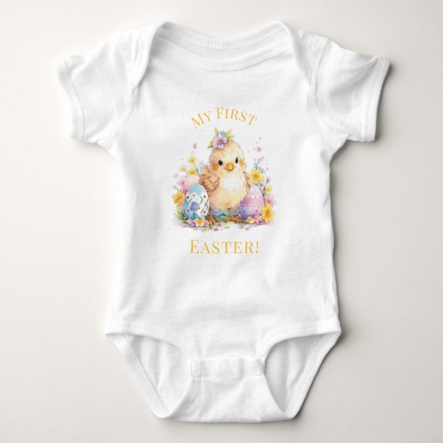 My First Easter Cute Baby Chick Easter Eggs Baby Bodysuit (Front)