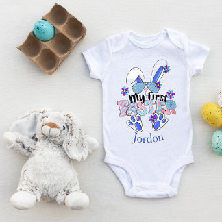 My First Easter Cute Blue Bunny Customisable Baby Bodysuit