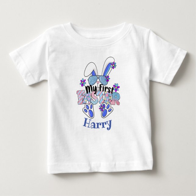 My First Easter Cute Blue Bunny customisable  Baby T-Shirt (Front)
