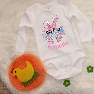 My First Easter Cute Pink Bunny Customisable  Baby Bodysuit