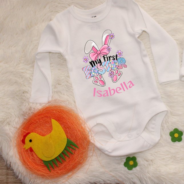 My First Easter Cute Pink Bunny Customisable  Baby Bodysuit (Creator Uploaded)